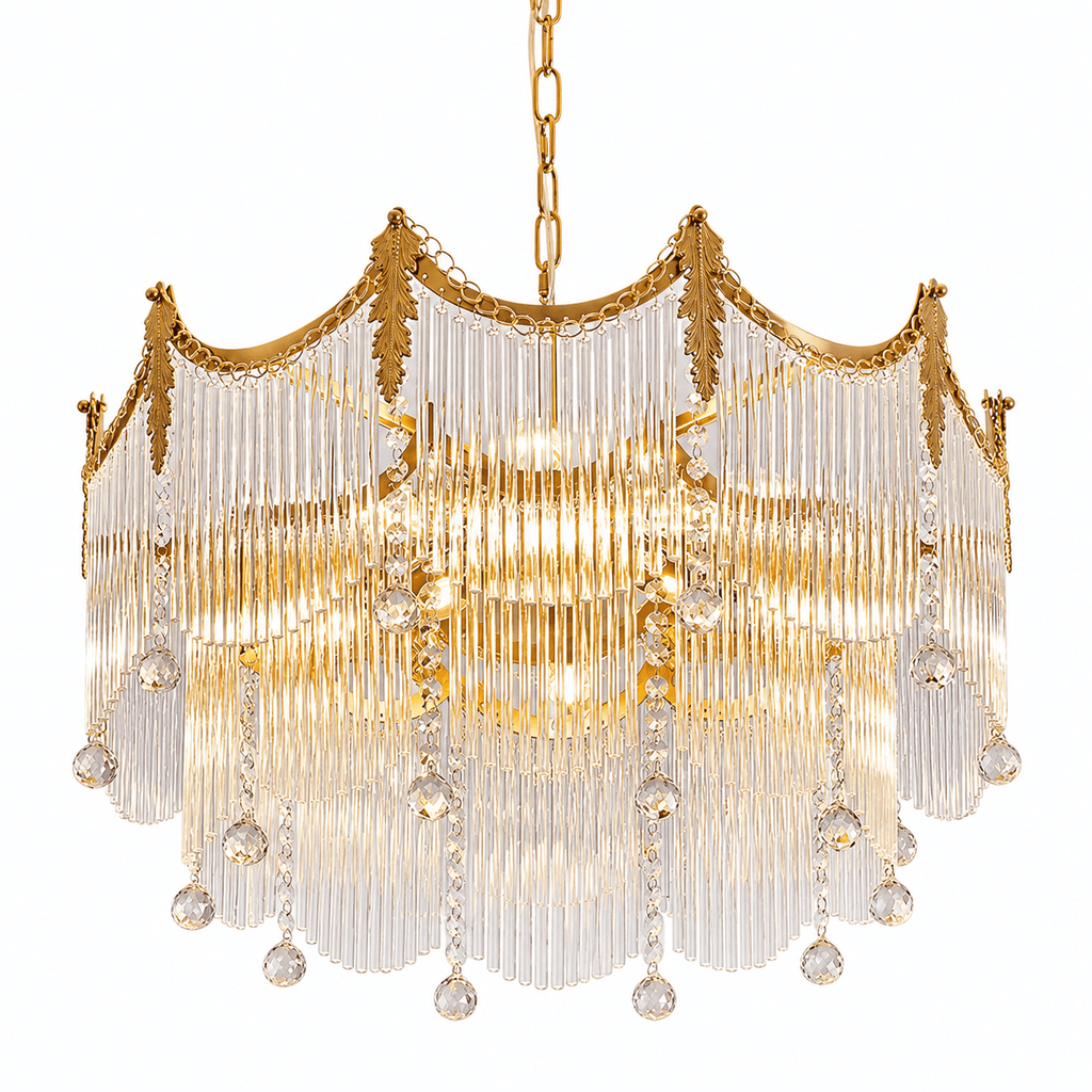 Vacarro Chandelier — Boho Brass & Glass Tiered Ceiling Light for Dining Room