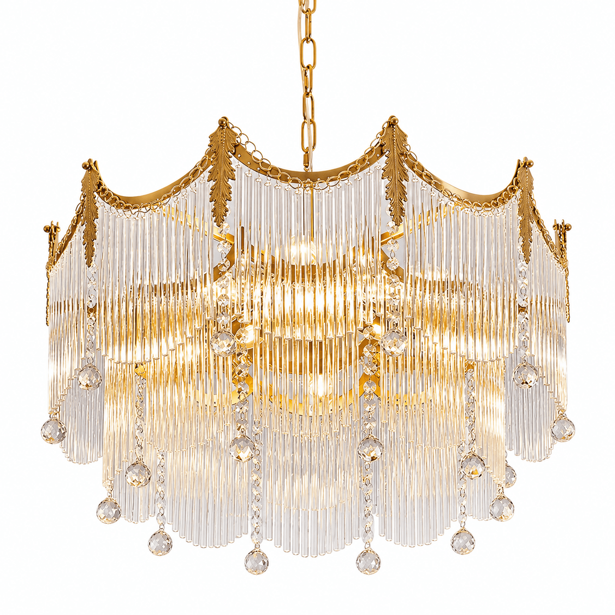 Vacarro Chandelier — Boho Brass & Glass Tiered Ceiling Light for Dining Room
