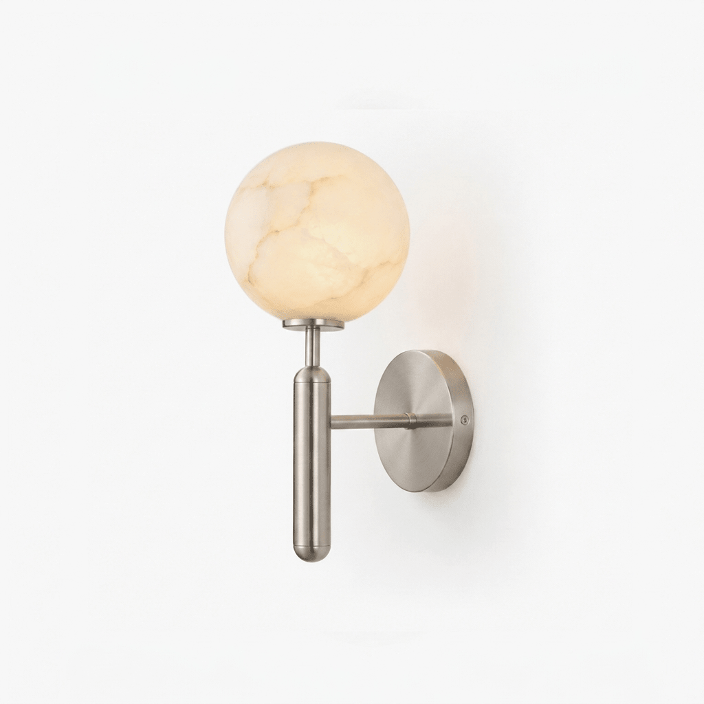 Globe Alabaster Wall Sconce — Stone Sphere Wall Light for Bedroom & Hallway