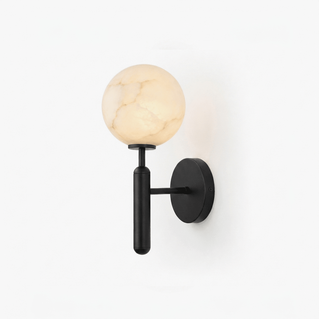 Globe Alabaster Wall Sconce — Stone Sphere Wall Light for Bedroom & Hallway