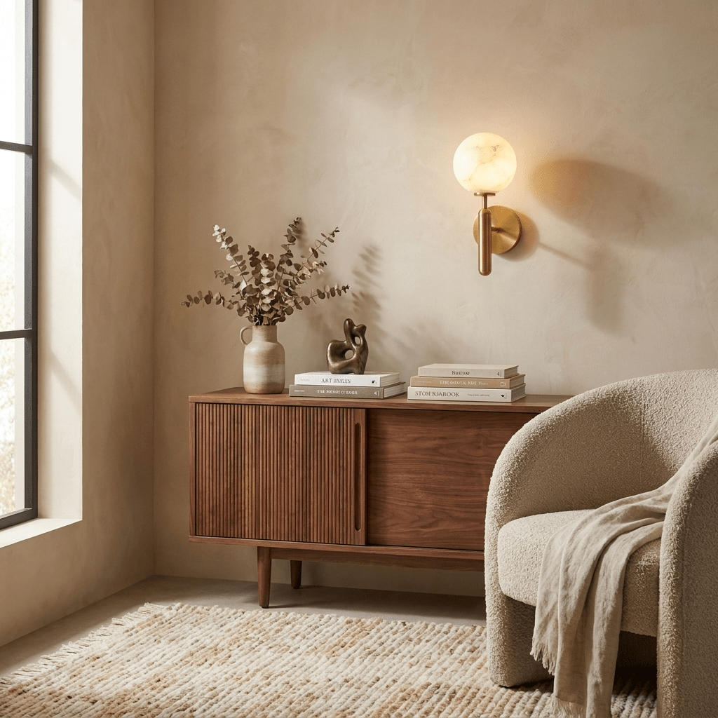 Globe Alabaster Wall Sconce — Stone Sphere Wall Light for Bedroom & Hallway