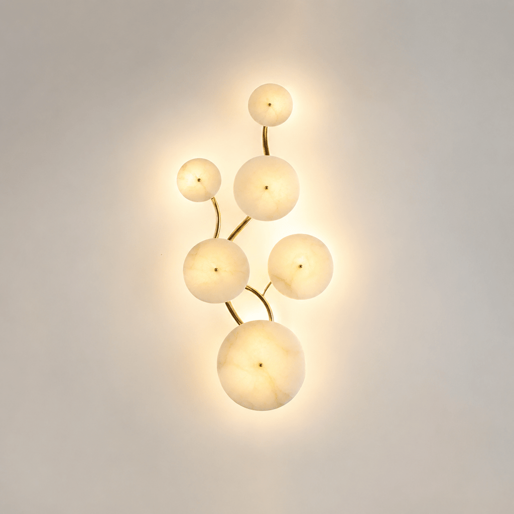 Cluster Alabaster Sconce — Molecular Stone Globe Wall Light for Bedroom