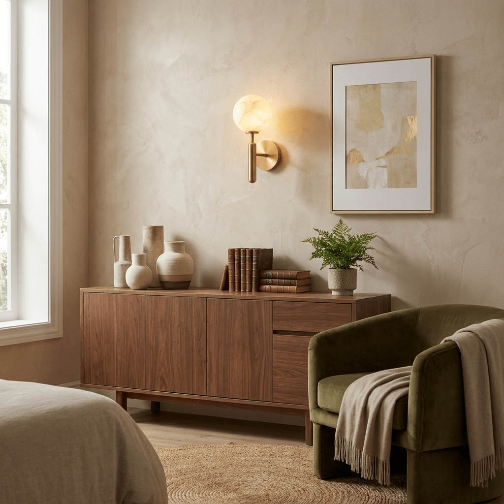 Globe Alabaster Wall Sconce — Stone Sphere Wall Light for Bedroom & Hallway