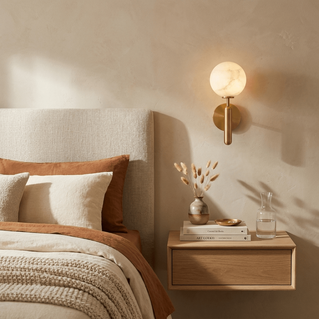 Globe Alabaster Wall Sconce — Stone Sphere Wall Light for Bedroom & Hallway