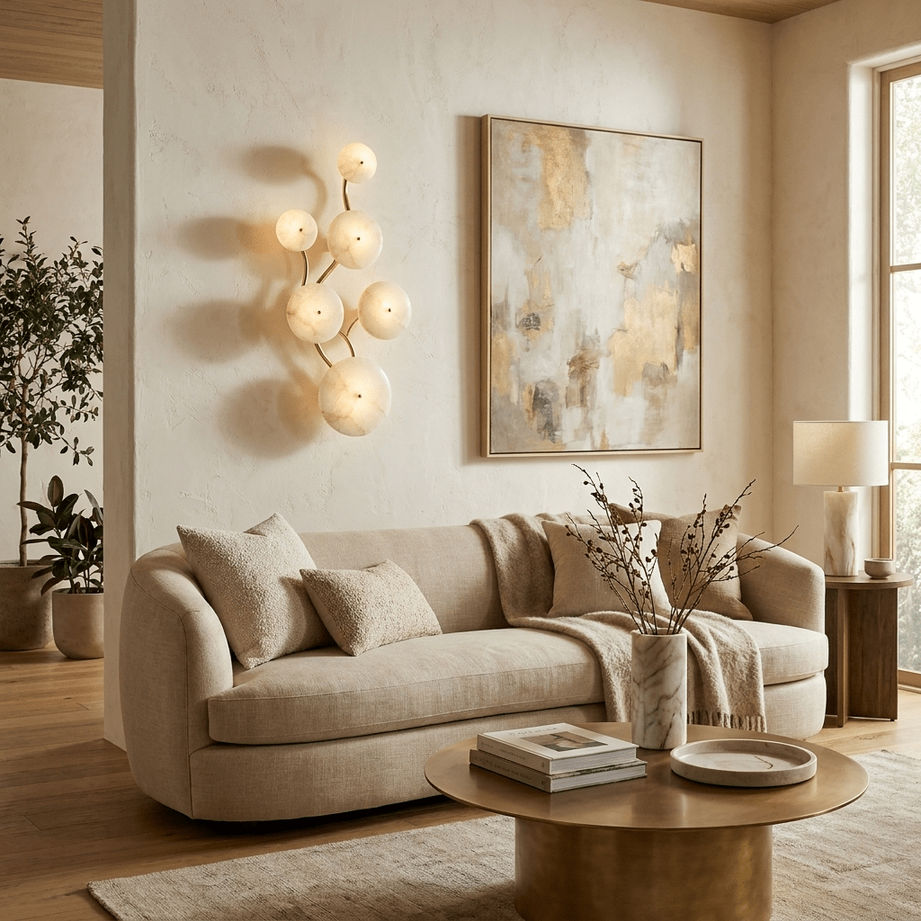 Cluster Alabaster Sconce — Molecular Stone Globe Wall Light for Bedroom