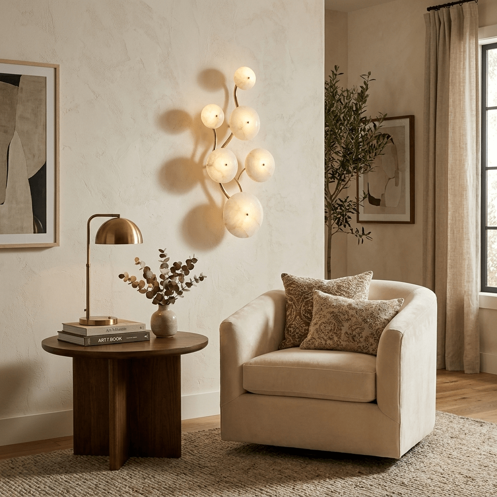 Cluster Alabaster Sconce — Molecular Stone Globe Wall Light for Bedroom