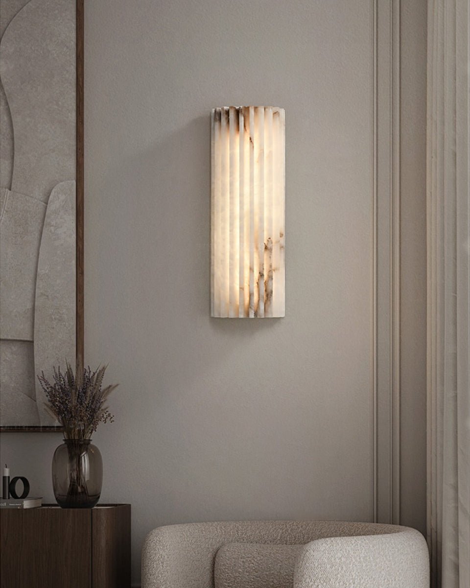 Alvia Alabaster Wall Light — Ribbed Stone Wall Sconce for Bedroom & Hallway