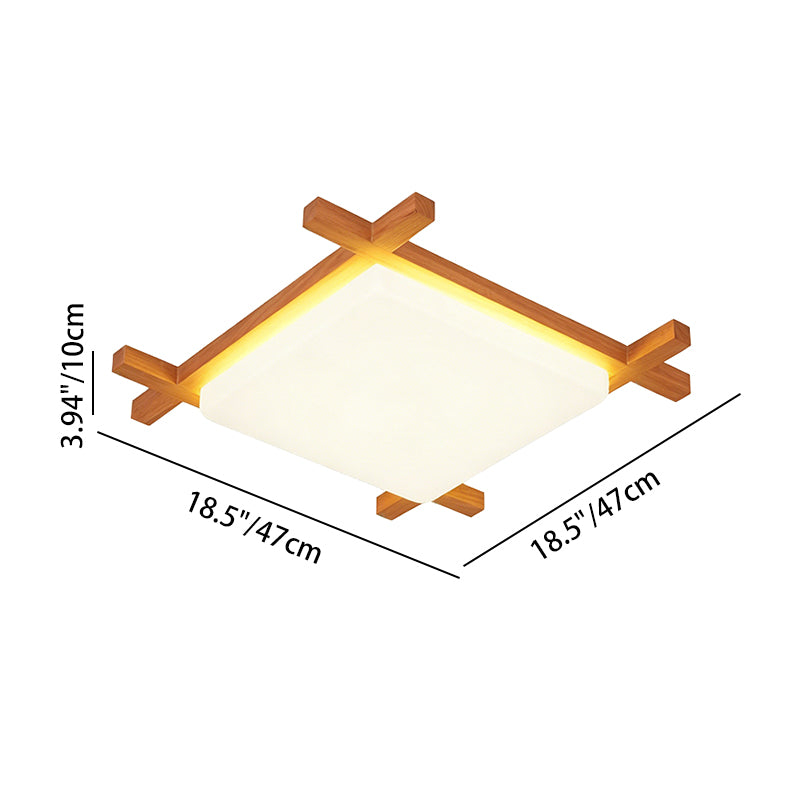 Japanese Wood Square LED Flush Mount Ceiling Light for Bedroom