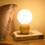 Solid Wood Glass Orb Table Lamp