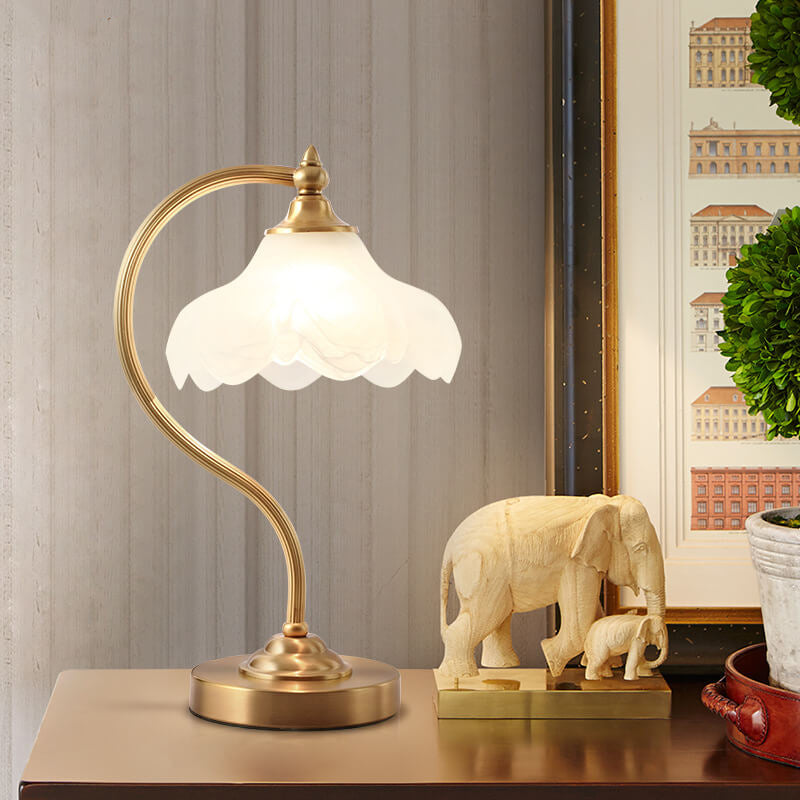 Vintage Brass Glass Petal Table Lamp
