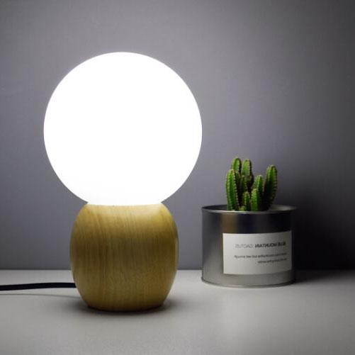 Solid Wood Glass Orb Table Lamp