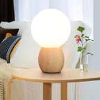 Solid Wood Glass Orb Table Lamp