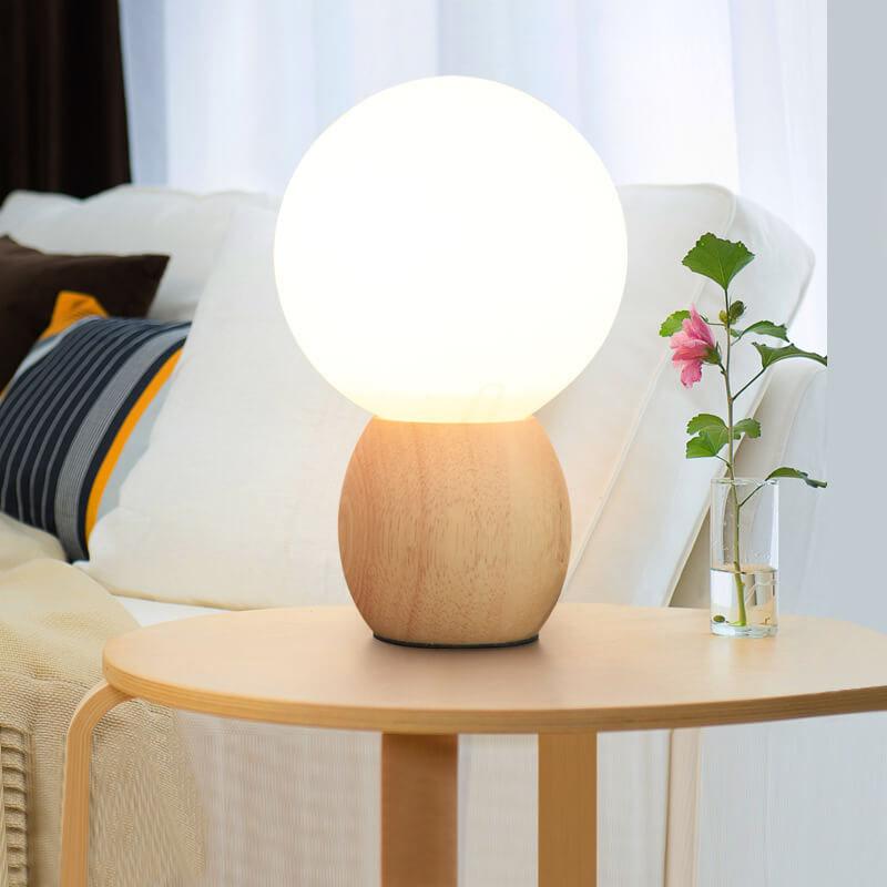 Solid Wood Glass Orb Table Lamp