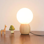 Solid Wood Glass Orb Table Lamp
