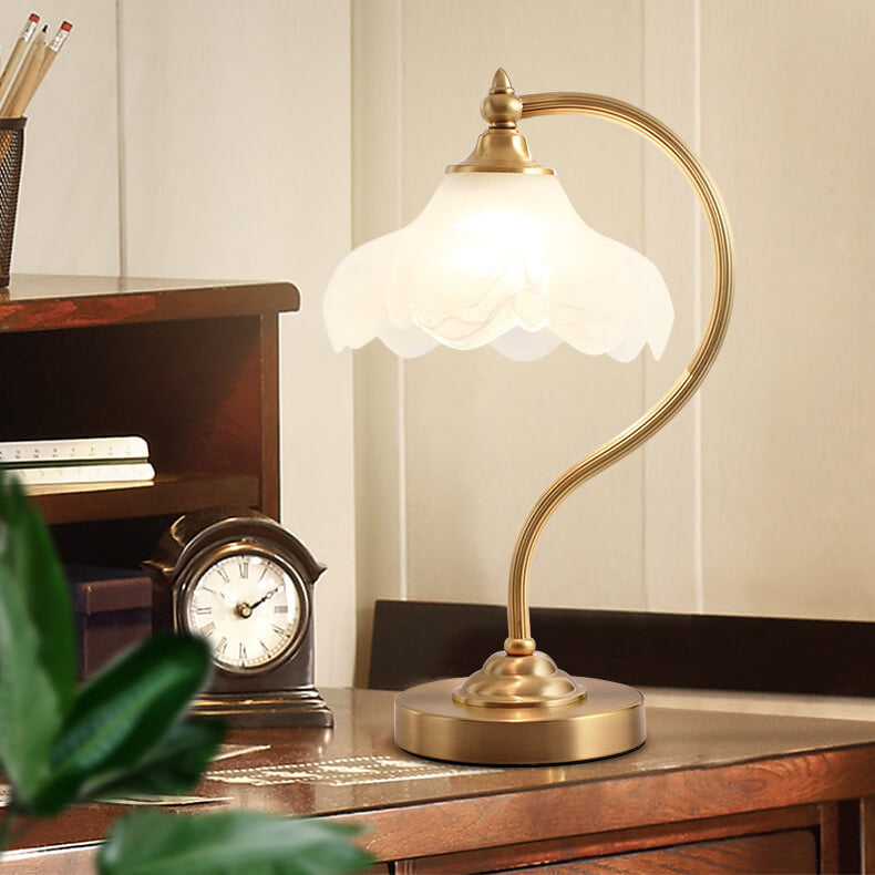 Vintage Brass Glass Petal Table Lamp
