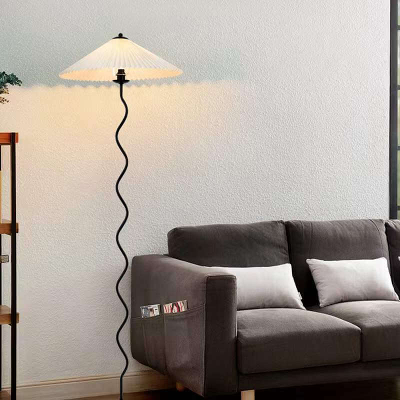 Vintage Pleated Fabric Standing Floor Lamp for Living Room