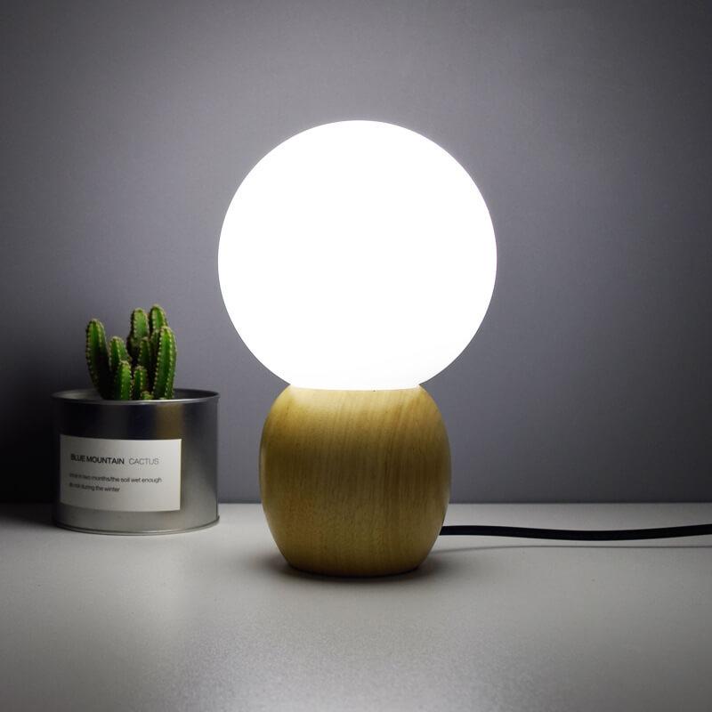 Solid Wood Glass Orb Table Lamp