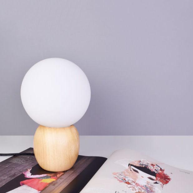 Solid Wood Glass Orb Table Lamp