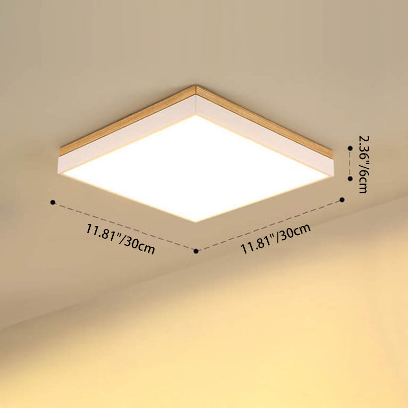 Wood Rectangle LED Flush Mount Ceiling Light for Living Room