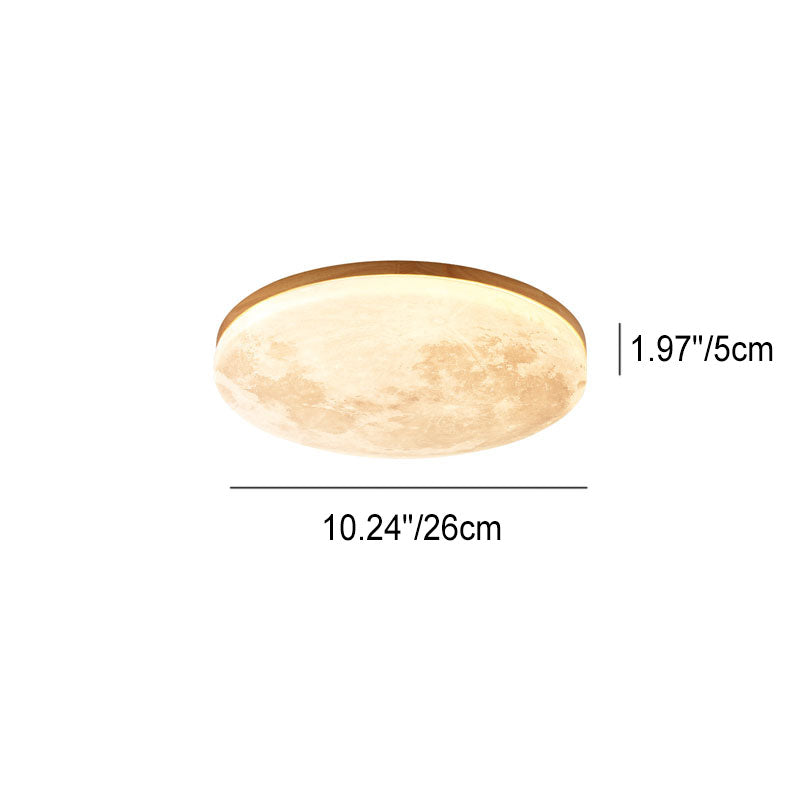 Moon Round Wood LED Flush Mount Ceiling Light