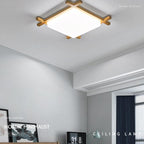 Japanese Wood Square LED Flush Mount Ceiling Light for Bedroom