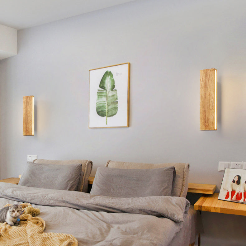 Solid Wood Strip LED Wall Sconce for Bedroom and Hallway