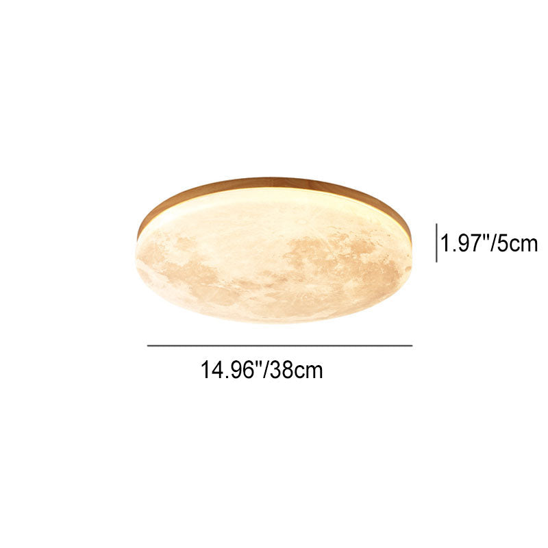 Moon Round Wood LED Flush Mount Ceiling Light