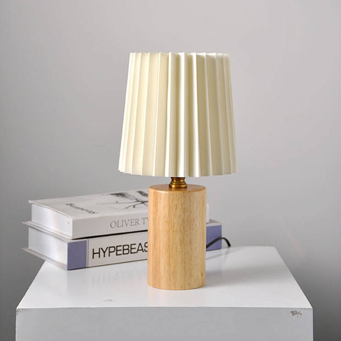 Vintage Pleated Wood Table Lamp