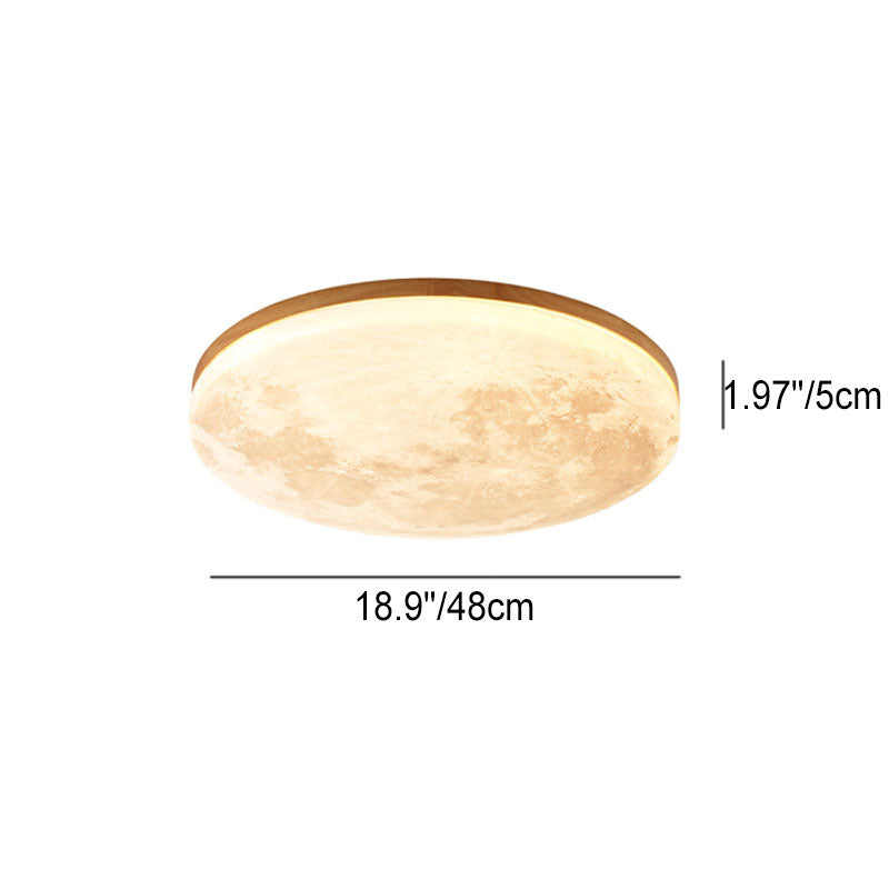 Moon Round Wood LED Flush Mount Ceiling Light