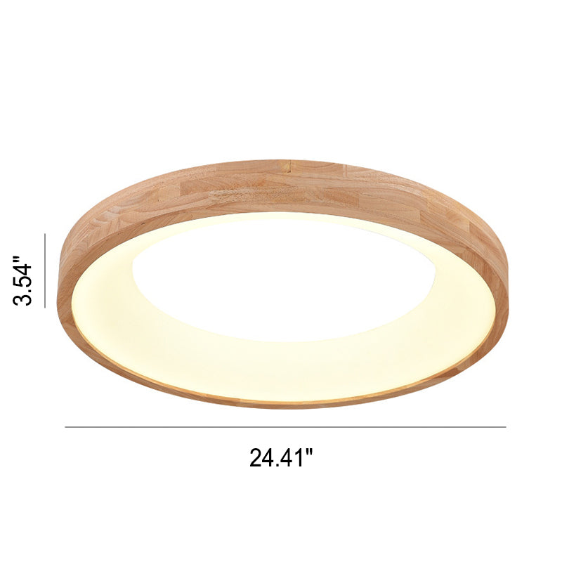 Wood Flush Mount Ceiling Light Round Acrylic Fixture for Bedroom