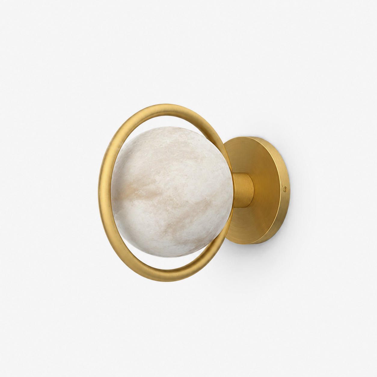 Celestial Ring Alabaster Wall Lamp — Brass Ring Stone Wall Light for Bedroom