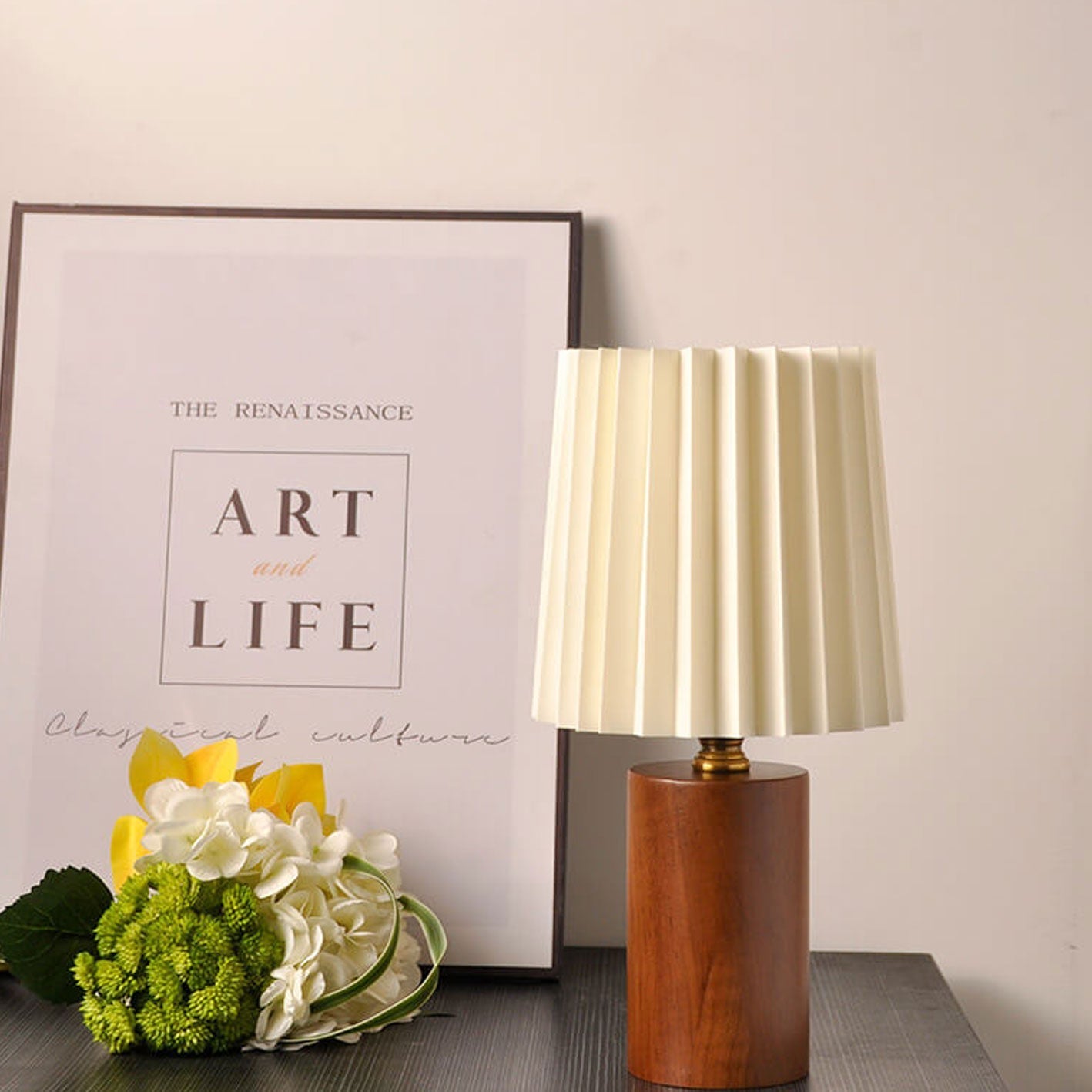 Vintage Pleated Wood Table Lamp