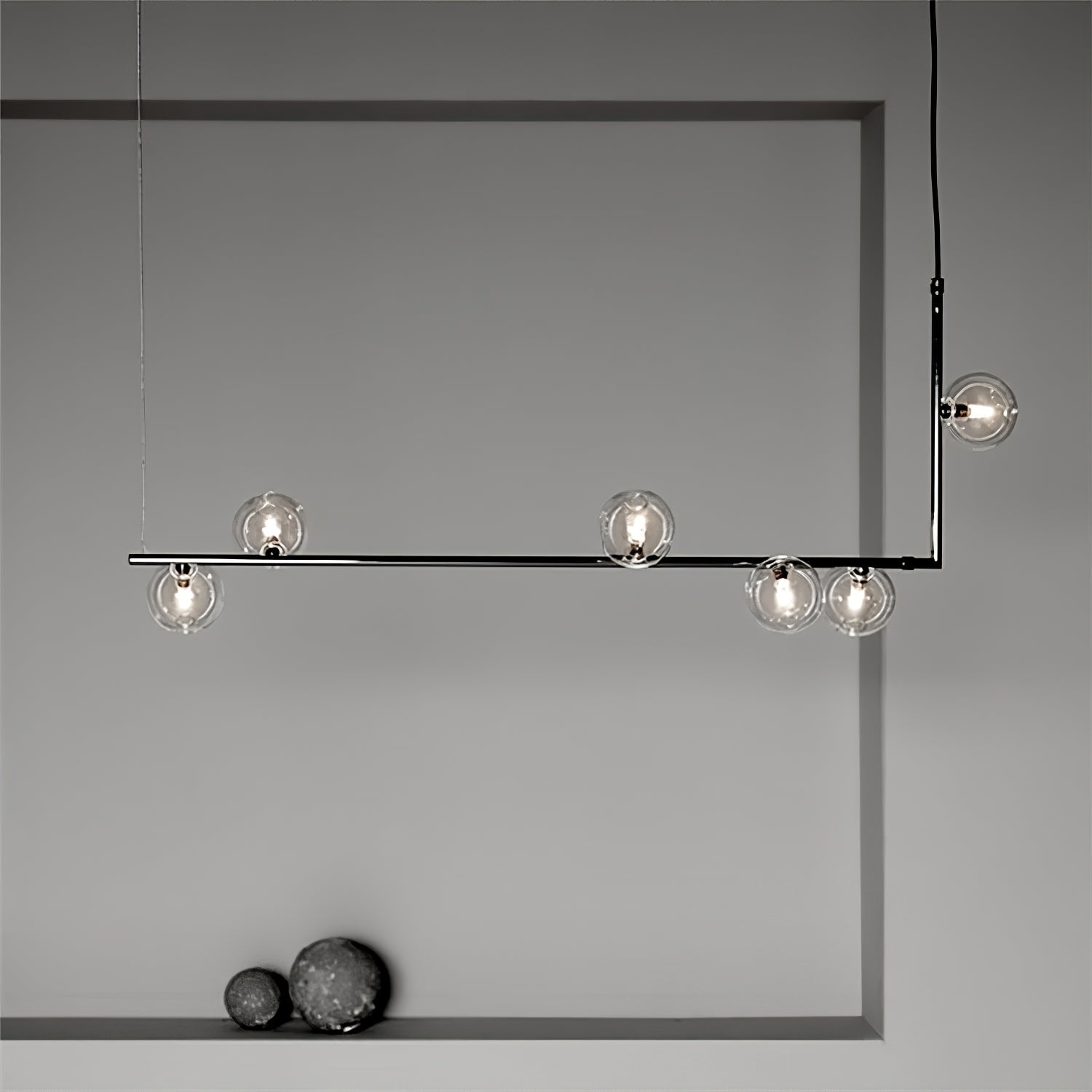 Air 73 Glass Sphere Pendant — Linear Glass Hanging Light for Kitchen Island