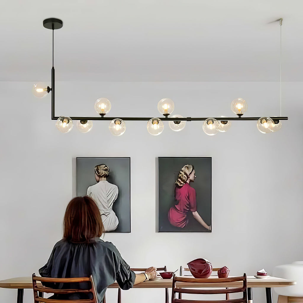 Air 73 Glass Sphere Pendant — Linear Glass Hanging Light for Kitchen Island