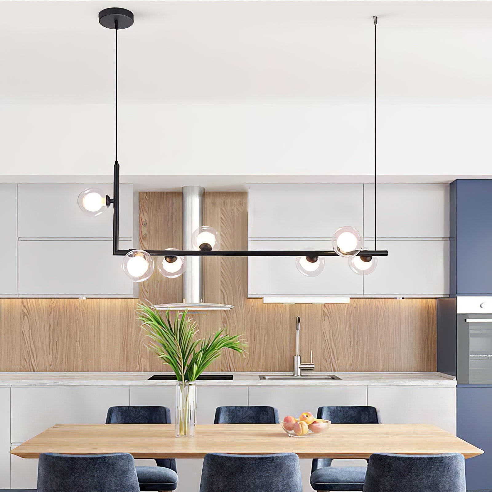 Air 73 Glass Sphere Pendant — Linear Glass Hanging Light for Kitchen Island