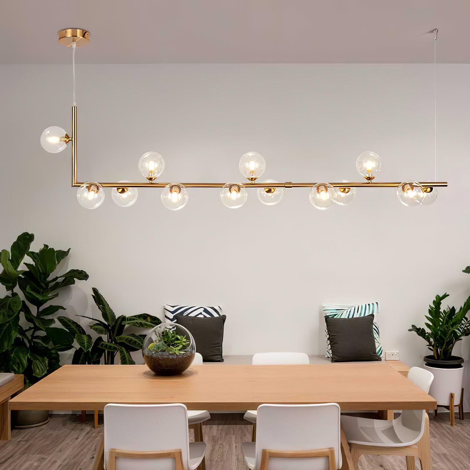 Air 73 Glass Sphere Pendant — Linear Glass Hanging Light for Kitchen Island