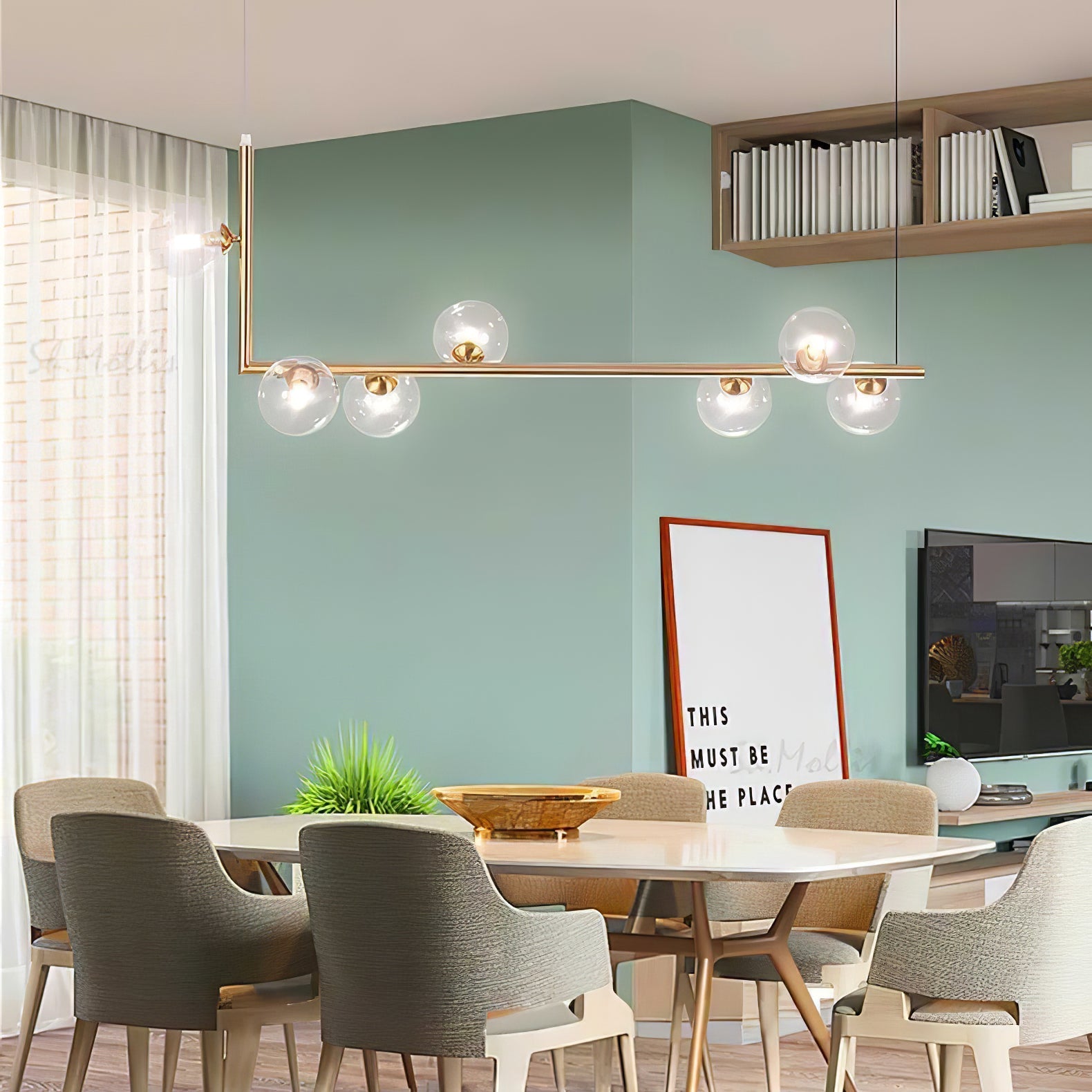 Air 73 Glass Sphere Pendant — Linear Glass Hanging Light for Kitchen Island