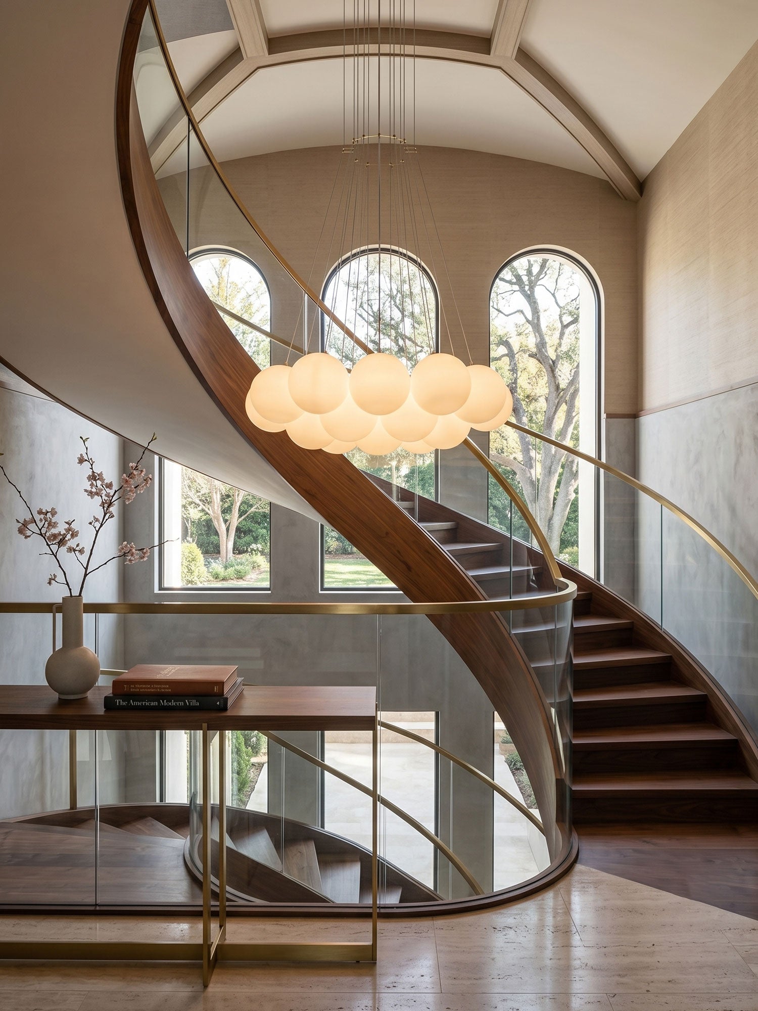Alabaster Balls Chandelier — Curved Stone Globe Ceiling Light for Living Room
