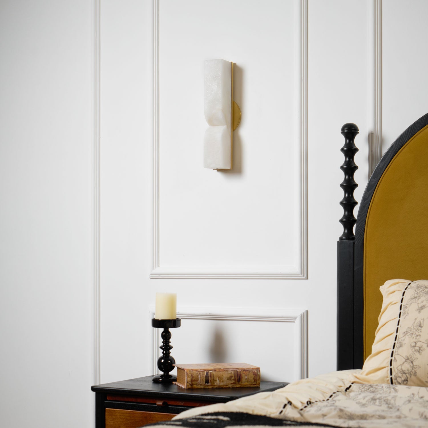 Alabaster Essence Wall Sconce — Carved Stone Wall Light for Bedroom & Hallway