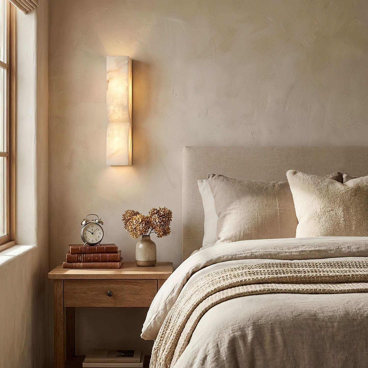 Alabaster Essence Wall Sconce — Carved Stone Wall Light for Bedroom & Hallway