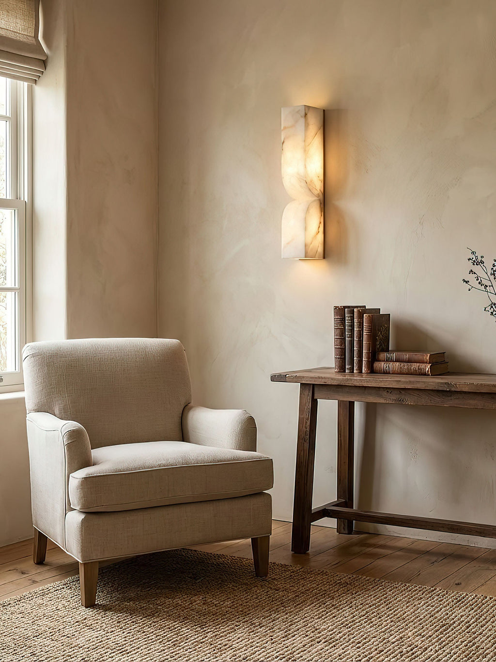 Alabaster Essence Wall Sconce — Carved Stone Wall Light for Bedroom & Hallway