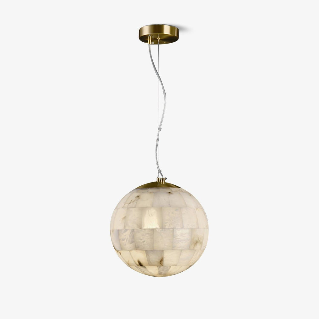 Alabaster Ball Pendant Light — Brass Stone Globe Hanging Lamp for Kitchen Island