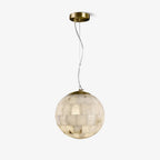 Alabaster Ball Pendant Light — Brass Stone Globe Hanging Lamp for Kitchen Island