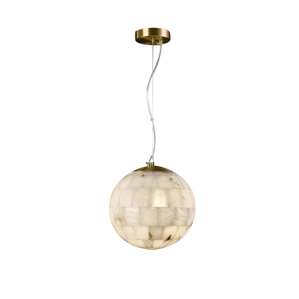 Alabaster Ball Pendant Light — Brass Stone Globe Hanging Lamp for Kitchen Island