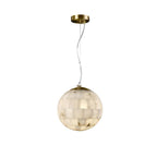 Alabaster Ball Pendant Light — Brass Stone Globe Hanging Lamp for Kitchen Island