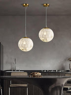 Alabaster Ball Pendant Light — Brass Stone Globe Hanging Lamp for Kitchen Island