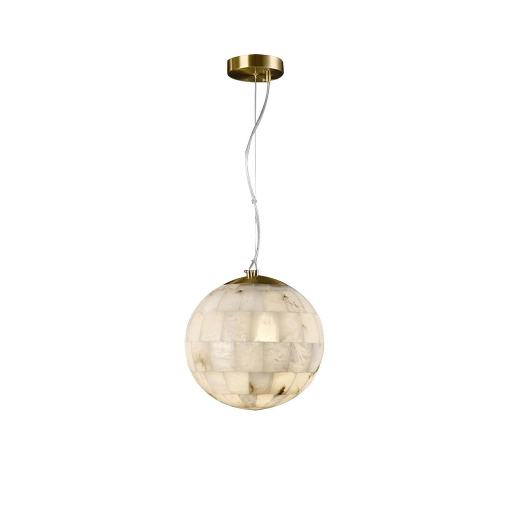Alabaster Ball Pendant Light — Brass Stone Globe Hanging Lamp for Kitchen Island