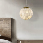 Alabaster Ball Pendant Light — Brass Stone Globe Hanging Lamp for Kitchen Island
