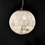 Alabaster Ball Pendant Light — Brass Stone Globe Hanging Lamp for Kitchen Island