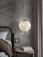 Alabaster Ball Pendant Light — Brass Stone Globe Hanging Lamp for Kitchen Island